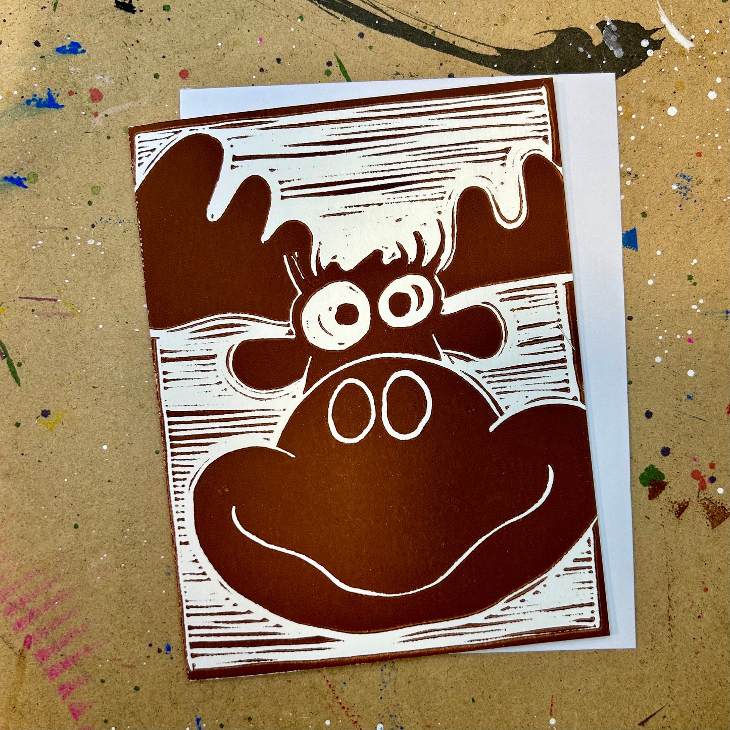 Mabel Moose Handprinted Linocut Greeting Card, 4.25"x5.5"