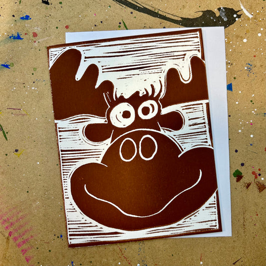Mabel Moose Handprinted Linocut Greeting Card, 4.25"x5.5"