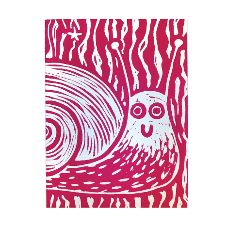 A Pink Snail Handprinted Linocut Greeting Card, 4.25x5.5"