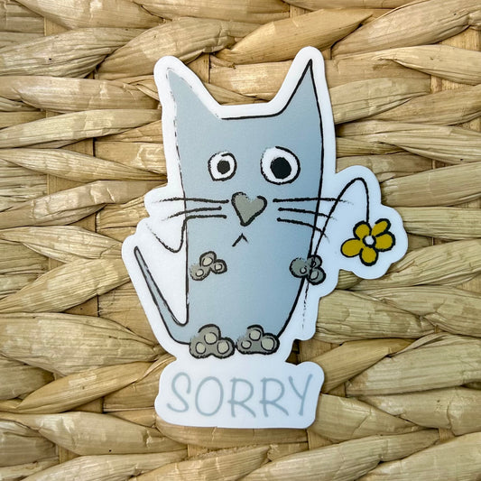 Sorry Cat, Waterproof Vinyl Sticker, 2.3x3"