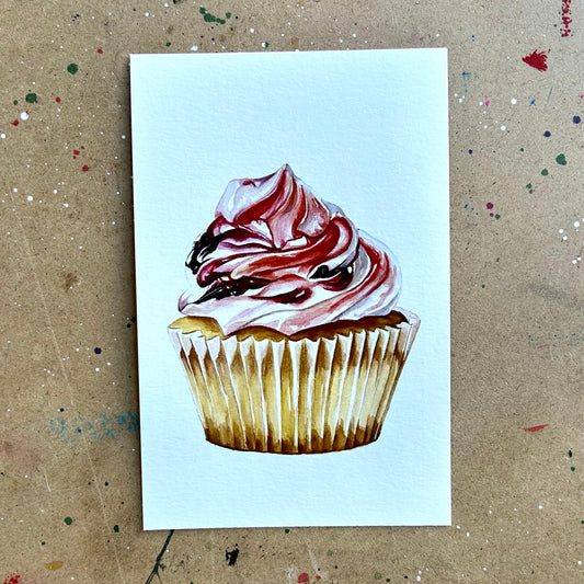 A Strawberry Cupcake Giclee Print 4"x6"