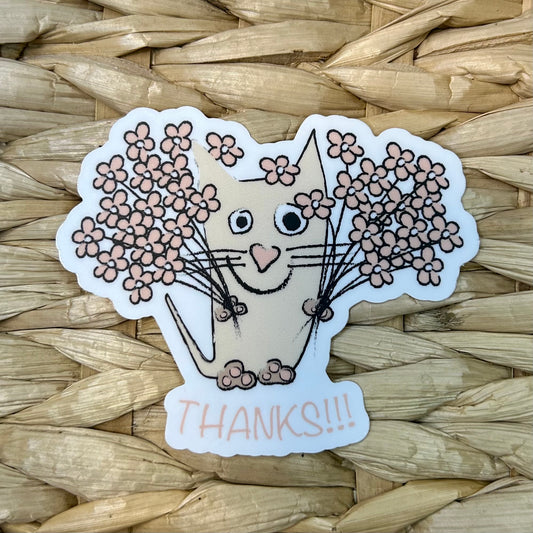Thanks Cat, Waterproof Vinyl Sticker, 3x2.5"